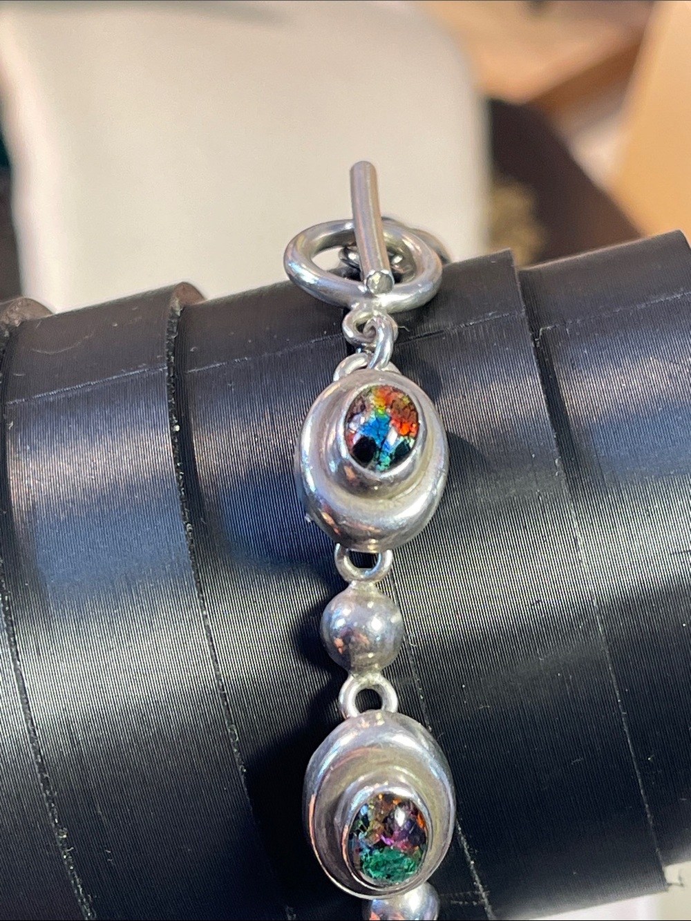 925 Dichroic Glass cabochon bracelet (made in Mexico) - measures 7.25 on cone